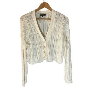 X6- Fry Chunky Open Knit V-Neck crop Cardigan Sweater - Cream